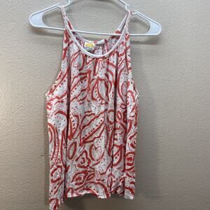 C&C California‎ 100% Linen Tropical Palm Floral Print High Neck Tank Top SZ L